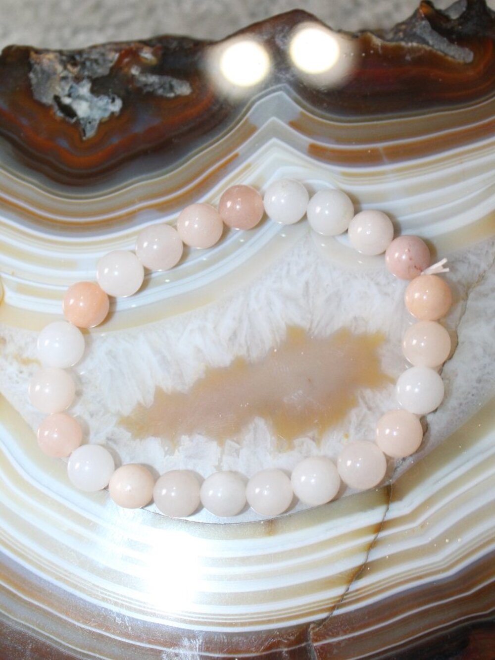 Natural Pink & White Rose Quartz Stone Beads Stretch Bracelet